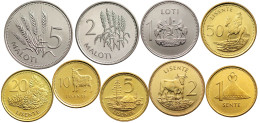 LESOTHO 9 COINS SET 1 2 5 10 20 50 LISENTI 1 2 5 MALOTI ANIMALS 1992 2010 UNC - Lesotho