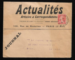 Delcampe - France. Oblitéré De Paris . Type  Semeuse 278A  Sur Lettre. Périodique. - Posttarife