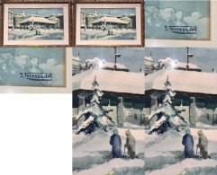 Delcampe - ACUARELA J.TORRABADELL - TITULO. LA PORCHADA DE GRANOLLERS NEVADA 1962 - 84x57cm - Acquarelli