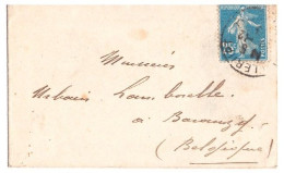 Mignonnette 25 C Semeuse Bleu Yv 140 Dest Etranger Belgique - 1906-38 Säerin, Untergrund Glatt