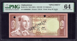 Delcampe - 10 Afghanis O.D. (1961). „Specimen“, KN. 00000000. PMG Grading 64 Choice Uncirculated. Pick 37s. - Afghanistan