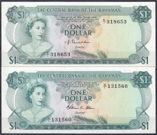 Delcampe - 2x 1 Dollar 1974. I. Pick 35a, 35b. - Bahamas