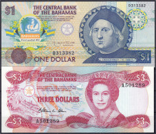 Delcampe - 1 U. 3 Dollar L. 1974 (1984-1992). I. Pick 44a, 50. - Bahamas
