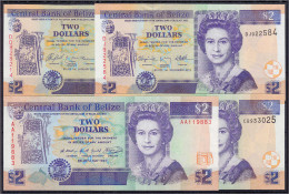 Delcampe - 4x 2 Dollars 1990 - 2011. I. Pick 52a, 60a, 66b, 66d. - Belize