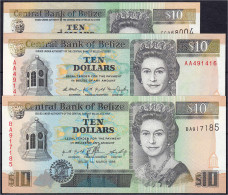 Delcampe - 3x 10 Dollars 1990 - 2001. I. Pick 54a, 59, 62b. - Belize
