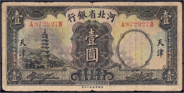 Delcampe - Provincial Bank Of Hopei, 1 Yuan 1933. TIENTSIN. III-, Kl. Einrisse. Pick S1723a. - China