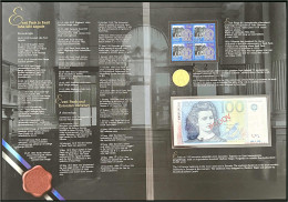 Delcampe - Gedenk-Banknote Zum Jubiläum Der Landesbank. 100 Krooni „Proov“ 1999, Mit Münze 5 Krooni 1993 Und Briefmarken. Auflage 3 - Estonia