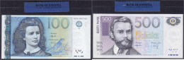 Delcampe - Eesti Bank, 100 U. 500 Kronen 1999 U. 2000. In Original Folie Der Eesti Bank. I. Pick 82, 83. - Estonia