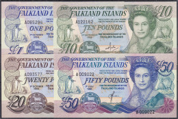 Delcampe - 1, 10, 20 U. 50 Pounds 1984 - 1990. I / I- Pick 13, 14, 15, 16. - Falkland Islands