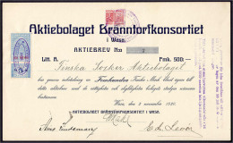 Delcampe - Aktie über 500 FMK 2.11.1920. Aktiebolaget Bränntorfkonsortiet I Wasa (Vaasa). I- - Finland