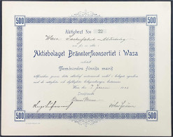 Delcampe - Aktie über 500 Finska Mark 7.6.1902. Aktiebolaget Bränntorfkonsortiet I Wasa (Vaasa). I- - Finland