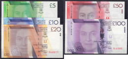 Delcampe - 5 Scheine Zu 5, 10, 20, 50 U. 100 Pounds 2010-2011. I. Pick 35, 36, 37, 38, 39. - Gibilterra