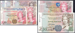 Delcampe - 9 Scheine Zu 3x 5, 10, 4x 20 U. 50 Pounds (1994 - 2013). I / I- Pick 56b, 56c, 57b, 58a, 58b, 58c, 59, 60, 63. - Guernsey