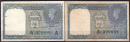 Delcampe - 2x 1 Rupie O.D. (1940). 1x Schwarze Und 1x Grüne KN Mit Buchstabe A. II U. III, Nadelstiche. Pick 25a, 25d. - India