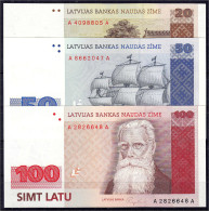 Delcampe - 20, 50 U. 100 Latu 1992. I / I- Pick 45, 46, 47. - Lettonia