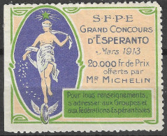FRANCE ESPERANTO CINDERELLA 1913 40x50 Mm SFPE CONCURS MICHELIN INTERNATIONAL LANGUAGE STAMP VIGNETTE CINDERELLA RARE - Esperanto