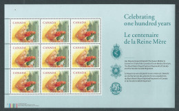 Canada #1856 Full Pane Of 9 In Protective Folder MNH + FDC - A Royal Centenarian - Full Sheets & Multiples