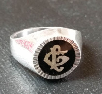 Bague Vintage Forme Chevalière (années 70/80) Monogramme "LG" Bague Argent 800 Poinçonnée - Bagues