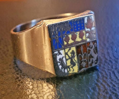 Bague Vintage Chevalière Années 50 émaillée "Armoiries Pays Basque" 21.5mm Int. - Bagues