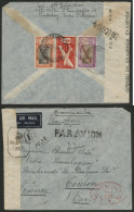 FRANCE LIBRE N° 145, 162 + Deux Censures De Pondichery, Env. Recommandée Par Avion Via Alger. Voir Description Détaillée - Briefe U. Dokumente
