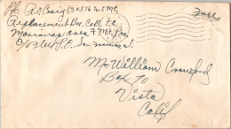 Mariana Islands U.S. Soldier's Free Mail 1945 U.S. Navy Replacement Battalion Company B, Marianas Area To Vista, Calif. - Mariannes