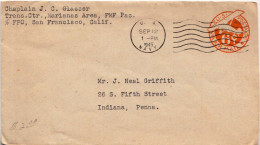 Mariana Islands U.S. 6c Monoplane Air Envelope 1945 U.S. Navy Headquarters, Transient Center, Marianas Area FMF Pac. Gua - Mariannes