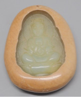 - PENDENTIF BOUDDHA PIERRE MARRON CLAIR INTERIEUR Sculpté VERT BIJOU    E - Etnica