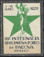 III INTERNACIONALE SPECIMENA FOIRO EN PADOVE ITALY  UNIVERSAL LANGUAGE VIGNETTE CINDERELLA RARE  - Esperanto