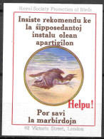 ROYAL SOCIETY PROTECTION OF BIRDS Save The Seabirds  International Language Esperanto Vignette Cinderella  - Esperanto