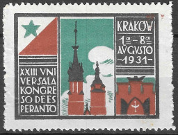 KRAKOW KRACOVIA POLAND 1931 XXIII CONGRESS     International Language Esperanto Vignette Cinderella  - Esperanto