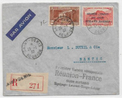 ILE REUNION 1937 Lettre Rec Par Avion ROLAND GARROS Première Liaison > FRANCE Equipage LAURENT TOUGE LENIER - Posta Aerea
