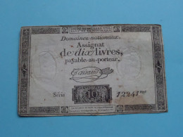 Assignat De 10 (Dix) Livres ( Série 10 - 12241me ) 24-10-1792 ( Voir SCANS > For Grade > See SCANS ) Used ! - ...-1889 Circulated During XIXth