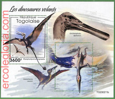 B1873 - TOGOLAISE - ERROR MISPERF Stamp Sheet - 2023 - Flying Dinosaurs - Prehistorics