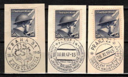 Tchécoslovaquie 1945 Mi 439 (Yv 387), 3x Cachet Sur Fragment - Abarten Und Kuriositäten