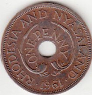 Rhodesia Nyasaland, Queen Elizabeth II, 1 Penny 1961 Coin, Ciculated - Rhodésie