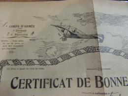1923 CERTIFICAT BONNE CONDUITE  32° Régiment D'Aviation D'Observation LONGVIC DIJON - Documenten