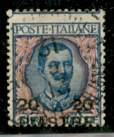 1908 - 20 Piastre Su 5 Lire Floreale (19) - Dentellatura Orizzontale Spostata In Alto - Usato - Other & Unclassified