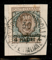 1909 - 4 Piastre Su 1 Lira Floreale (25 Cb Varietà) - Soprastampa Spostata (I A Cavallo) - Usato Su Frammento - Non Cata - Other & Unclassified