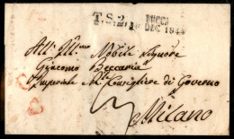 Lettera Da Lucca A Milano Del 16.12.1844 Con Doppio C Di Controllo (rosso) - Al Retro Porta Lett. 20 Dic (rosso) - Tassa - Other & Unclassified