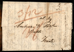 1822 - Lettera Per Trieste (testo In Greco) Con Parte Di Sigillo In Ceralacca (Uff. Contumaziant) - Tassata - Other & Unclassified