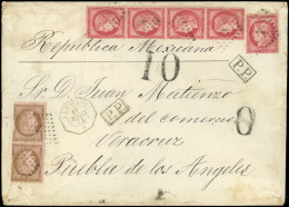 Delcampe - Let POSTE MARITIME - N°57 BANDE De 4 + 1 Ex. Et N°58 PAIRE, Obl. ANCRE S. Env., Càd Octog. LA HAVANE 11/3/74, Taxe Mexic - Posta Marittima