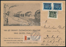 Csehszlovákia 1945 100 éves Vasút Alkalmi Bélyegzés Ajánlott Levélen - Other & Unclassified