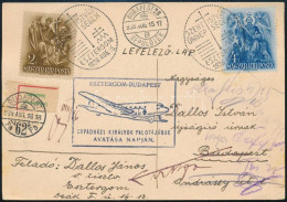 1938 Légi Levelezőlap "ESZTERGOM-BUDAPEST / ÁRPÁDHÁZI KIRÁLYOK PALOTÁJÁNAK AVATÁSA NAPJÁN", "Ismeretlen" Címkével - Other & Unclassified