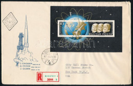 1962 Ikarusztól Az űrrakétáig Vágott Blokk Ajánlott Levélen New Yorkba - Other & Unclassified