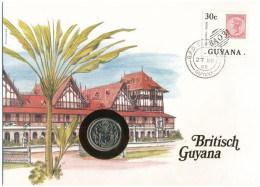 Guyana 1985. 25c, Felbélyegzett Borítékban, Bélyegzéssel, Német Nyelvű Leírással T:UNC Guyana 1985. 25 Cents In Envelope - Unclassified