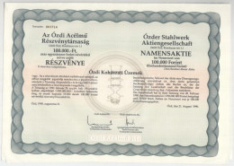 Ózd 1990. "Ózdi Acélmű Részvénytársaság" Részvénye 100.000Ft-ról, Szelvényekkel T:AU - Unclassified