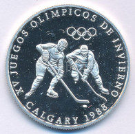 Panama 1988. 1B Ag "Téli Olimpia 1988 Calgary - Jégkorong Játékosok" Forgalomba Nem Került Fantázia Emlékérme T:PP Kis K - Unclassified