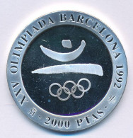 Spanyolország 1990. 2000P Ag "Nyári Olimpia 1992 Barcelona - Barcelona'92 Logó" T:PP Ujjlenyomat, Folt Spain 1990. 2000  - Unclassified