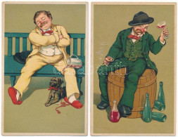 * 2 Db RÉGI Humoros Dombornyomott Litho Képeslap Részeg Férfiakkal / 2 Pre-1945 Humorous Embossed Litho Postcards With D - Unclassified