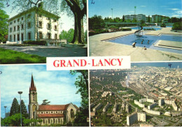 LANCY, CHURCH, TOWER, POOL, AERIAL VIEW, POSTCARD, SWITZERLAND - Lancy